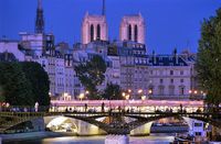 Une croisière en passant les monuments et les ponts éclairés et la ville des lumières de Paris