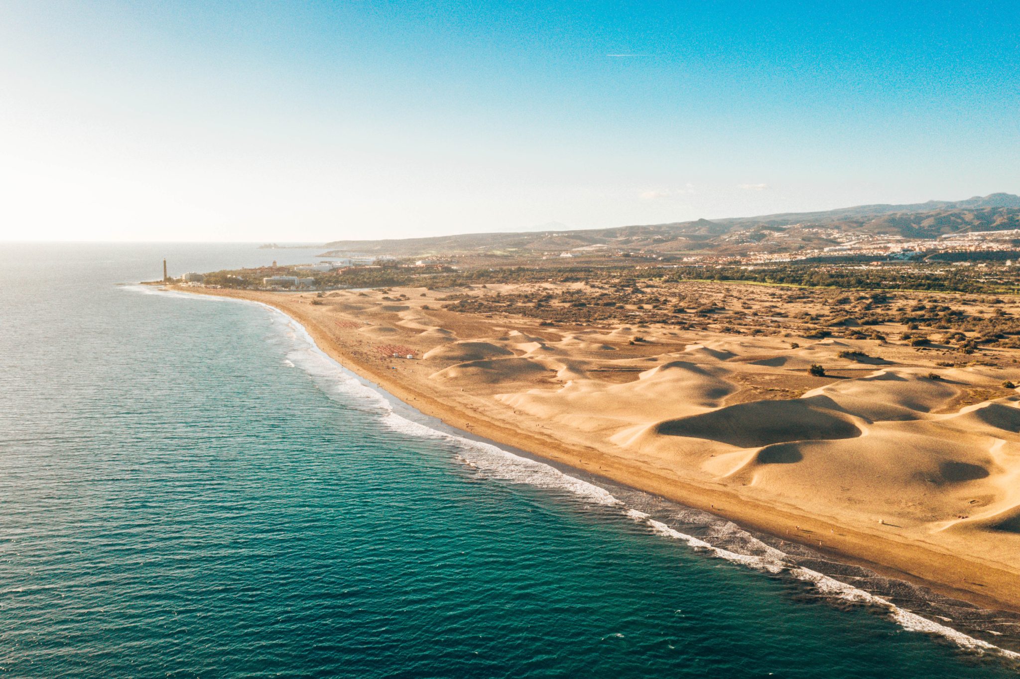 Vue de dunes de Maspalomas aérienne sur l’île de Gran Canaria