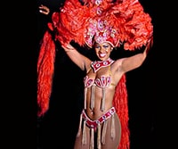 La danseuse de samba somptueusement vêtue