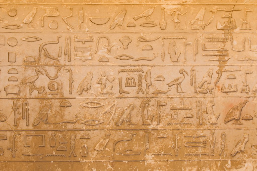 Hiéroglyphes égyptiens en très bon état de conservation à Saqqarah