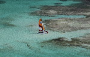 Un catamaran, sur les eaux cristallines de la Riviera des îles de Guadeloupe