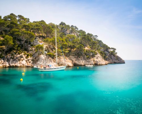 Calanques, the famous geological formation between Cassis and Marseille  mediterranean coast of France. Long time exposure